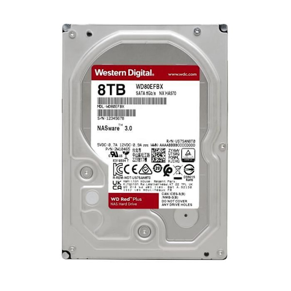 WD Red™ Plus - NAS intern hårddisk - 8TB - 7200 rpm - 3,5" (WD80EFBX)