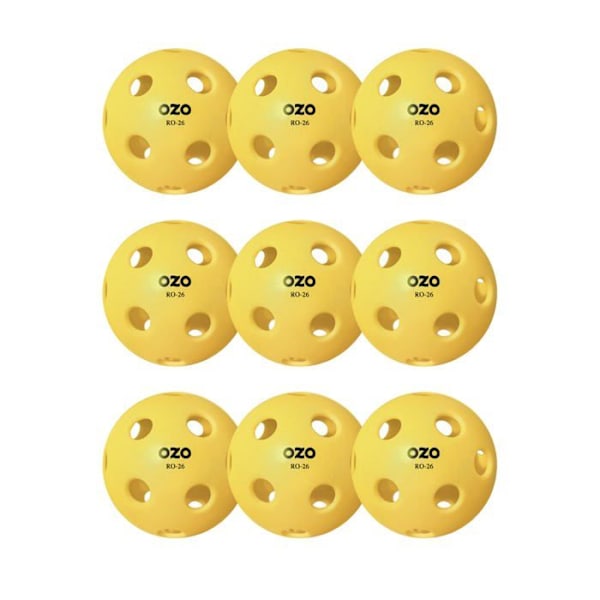 Balle - boule - ballon Ozo - OZPB0018 - Pickleball - Set med 9 Inomhusbollar, 26 Hål, Injicerad Formning, Gul
