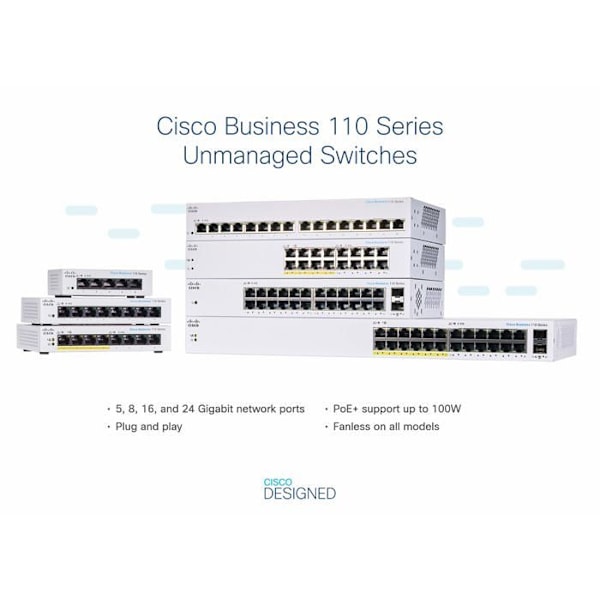 Kommuntator - Cisco - CBS110-24T-EU - Icke-hanterad - 24 portar - Gigabit Ethernet
