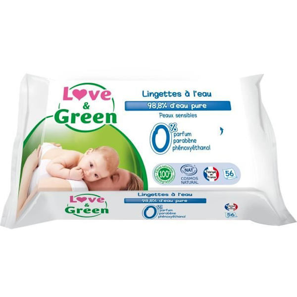 Love & Green födelsekit - 1 paket T1 + 1 paket våtservetter + 1 Bio-liniment + 1 set med 24 stegkort