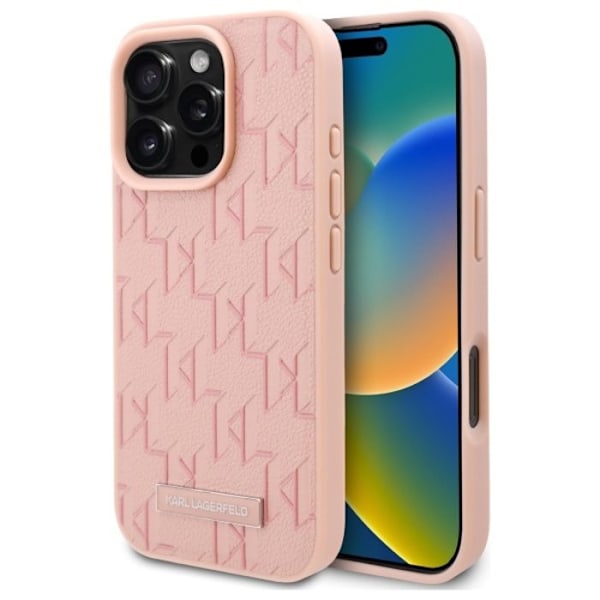 IPhone 16 Pro Max Fodral - Karl Lagerfeld Läder MagSafe (KLHMP16XPKHPORPP) - Pink Hot Stamp