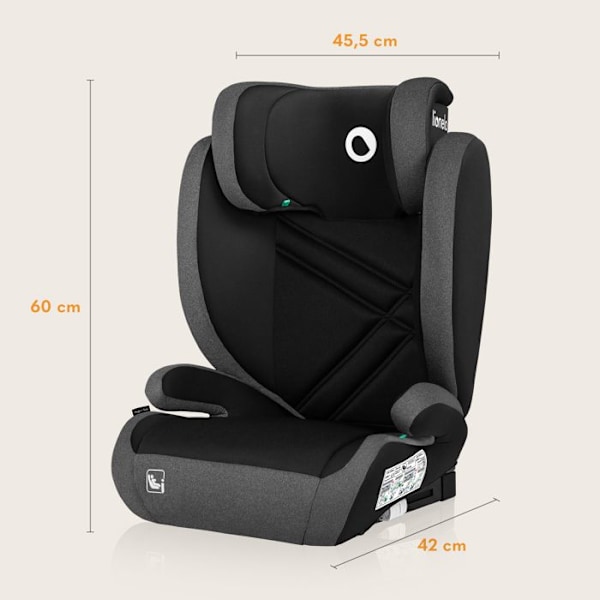 Bilstol för spädbarn LIONELO Hugo i-Size - ISOFIX - 100-150 cm - Grupp 2/3 - Höjdjusterbart nackstöd - Svart-Grå svart och grått