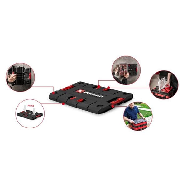 Einhell Plateauadapter E-Case (90 kg max., stapelbar, låsbar, kan kombineras med Einhell E-Case) röd och svart