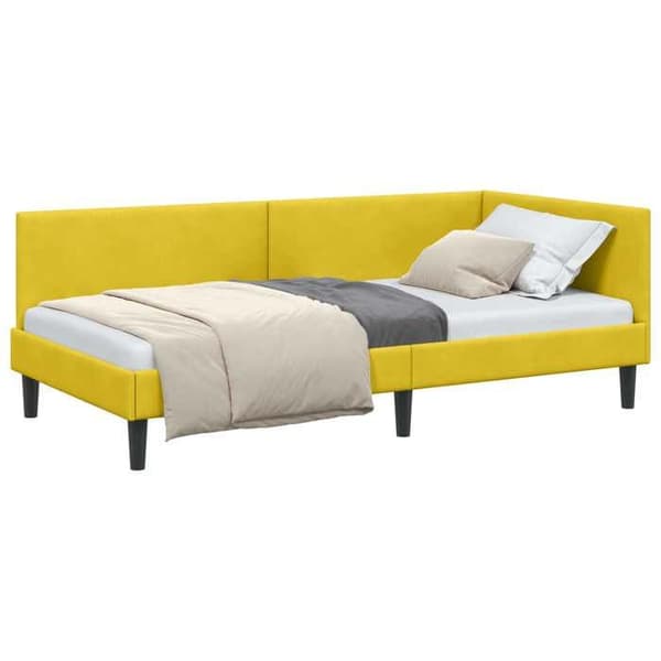 vidaXL Vinkel sängram Gul 90 cm x 200 cm Sammet 42016232