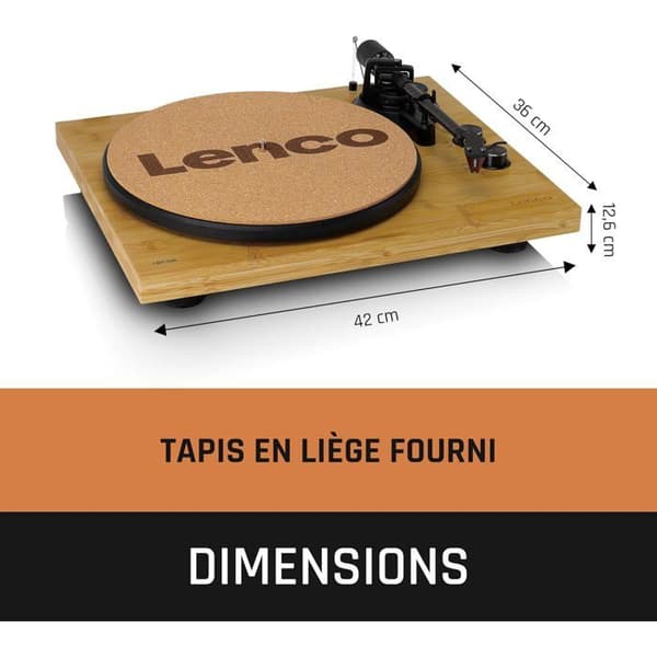 LENCO LBT-335BA - Vinylspelare med Bluetooth® och Ortofon 2M Red pickup - Bambu Bambu, Svart