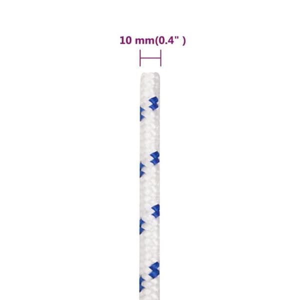 152294 vidaXL Båtrep Vit 10 mm 25 m Polypropen Vit