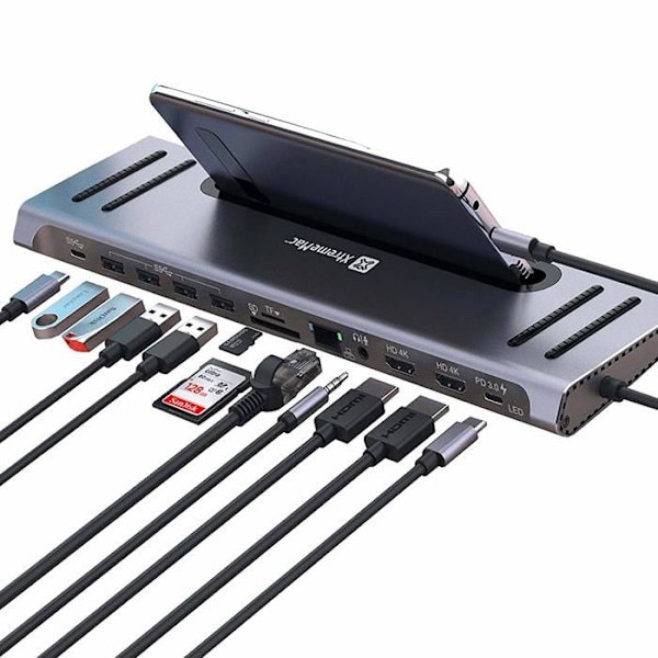 XtremeMac Type-C Docking Hub Station - USB Type C Dockningsstation - USB 3.0 Type-C + USB 3.0 Type-A + HDMI + VGA + DisplayPort +