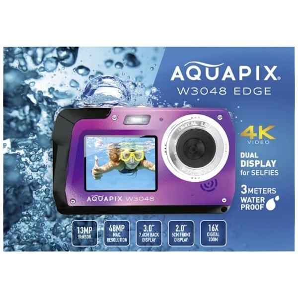 Easypix Aquapix W3048-I Edge Lila Digitalkamera 48 Mill. lila pixel dränkbar kamera, frontskärm