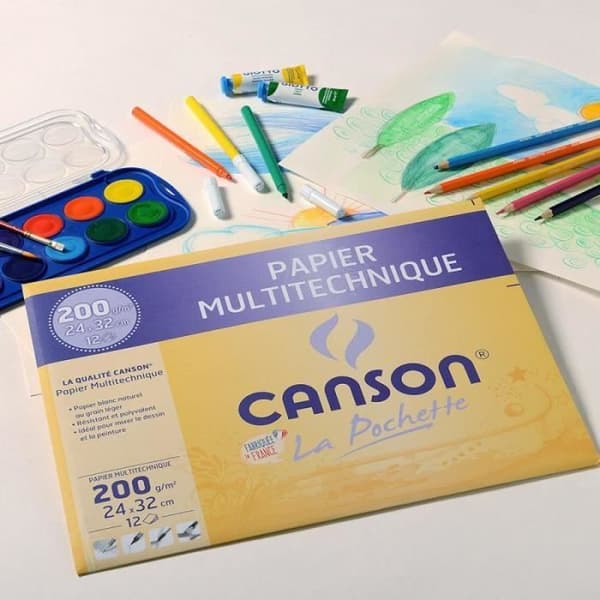 Papper Multiteknik - CANSON - 24 x 32 cm - 200 g/m² - Lätt korn - 12 ark