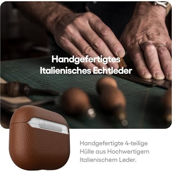 Skyddsetui - KEYBUDZ - Apple AirPods 3 - Äkta läder - Brun - Stötbeständig kastanj