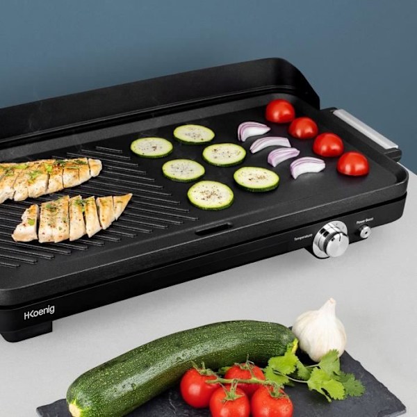 Dubbelzonsplancha HKOENIG GRX330 - 50x25cm - 1800W med non-stick beläggning och turbozon grillfunktion