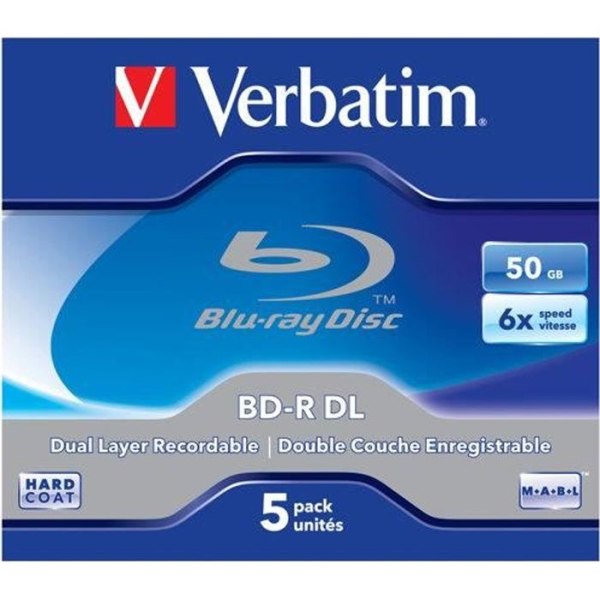 Lot om 5 Blu-ray-skivor VERBATIM - R DL - 50 GB 6X - CD-fodral