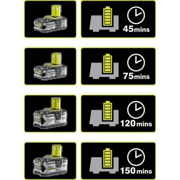 18V 2x4Ah RC18120-240 ONE+ laddarpaket - RYOBI - Li-ion - Sektor - Grön och antracit Grönt och kol