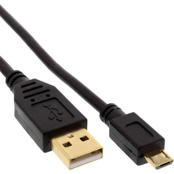 Micro-USB 2.0-kabel - InLine® - USB-A Hane / Micro-B Hane - 2m - Guldkontakt - Svart