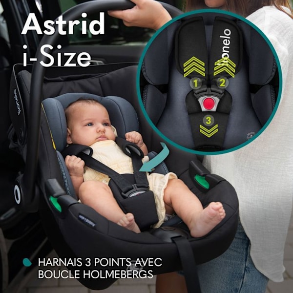 Bilbarnstol 40-87 cm LIONELO Astrid i-Size - Babyskydd - ADAC - Lätt - 0-13 kg - Grupp 0+ - Svart svart och grått