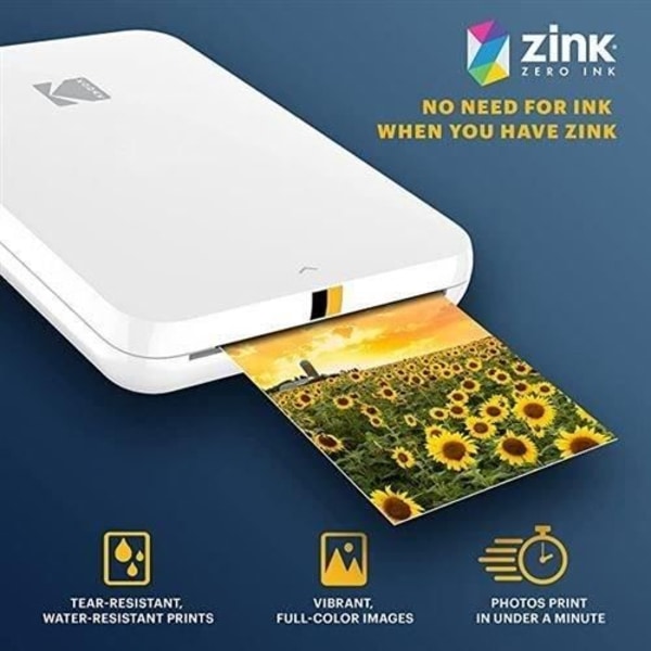 Mobil fotoskrivare - KODAK - Step - ZINK Zero Ink - Självhäftande 5x7 cm - Bluetooth Vit