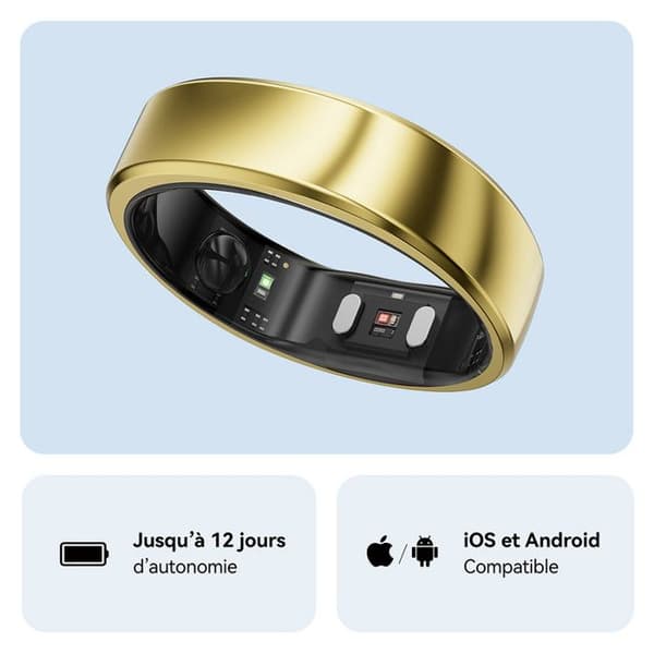 RingConn Gen 2 Smart Ring, Sömn Apné Spårning, 12 Dagar, Sömn, HF & Stress, iOS/Android (Silver, Storlek 7)