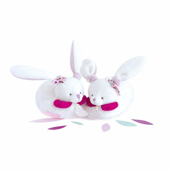 Rattle tofflor 6-12 månader - DOUDOU ET COMPAGNIE - Cerise the rabbit - Vitt och rosa - Polareffekt rosa och vitt