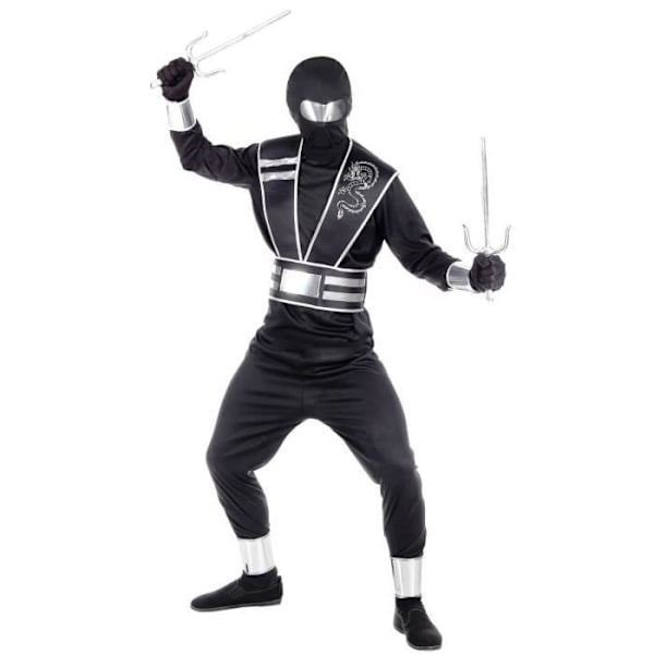 Mirror Ninja Costume - WIDMANN - Pojke - 5/7 år - Svart - Komplett kostym med tillbehör svart och grått