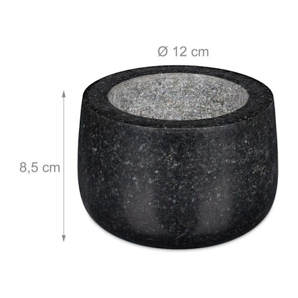 Relaxdays Mortel i granit med stötte, robust, för kryddor, örter, mortel i polerad sten, d. 12 cm, 300 ml, grå svart