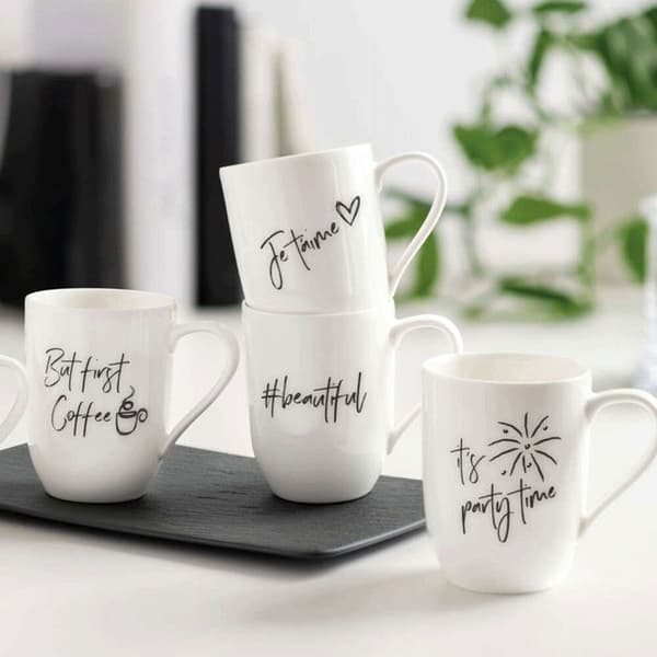 Mugg Villeroy & Boch Statement Men Först Kaffe, 290 ml Svartvitt