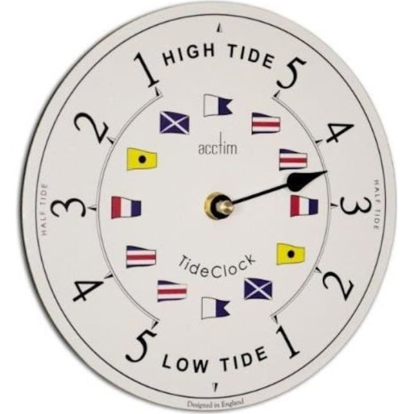Väggklocka - Acctim - 24682 - Marin design - Tidvattensflaggor - Diameter 20 cm Vit