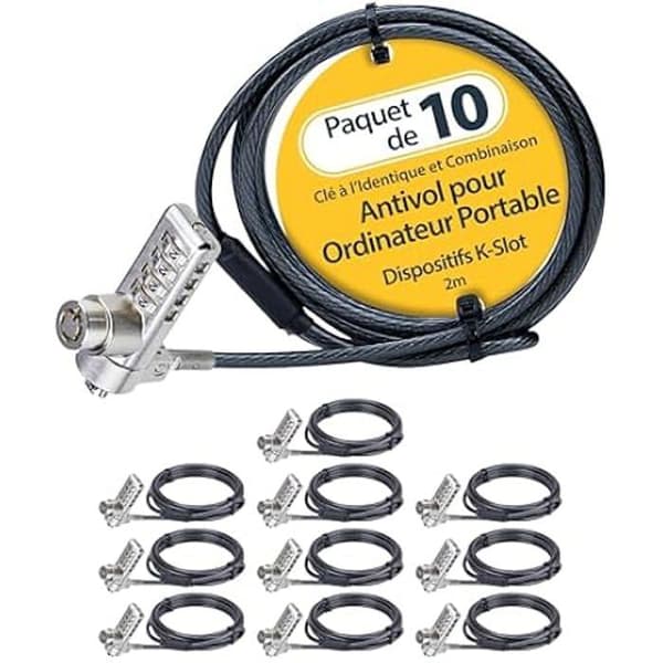 Säkerhetskabel - STARTECH.COM - Paket med 10 - 2m - Dubbel åtkomstlås - K-Slot