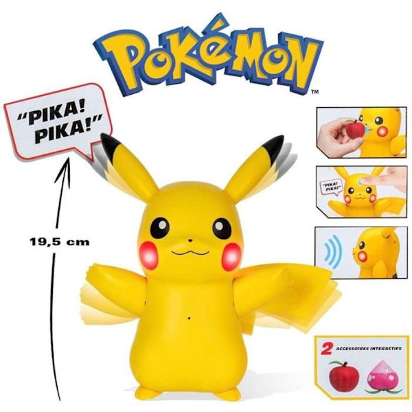 Miniatyrfigur - BANDAI - Interaktiv Pokémon Pikachu och dess tillbehör - Leksak med ljus, ljud och rörelser - JW3330 Gul
