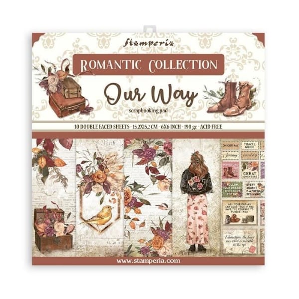 Set med 10 ark scrapbookingpapper 'Our Way' från Stamperia (15,2 x 15,2 cm)