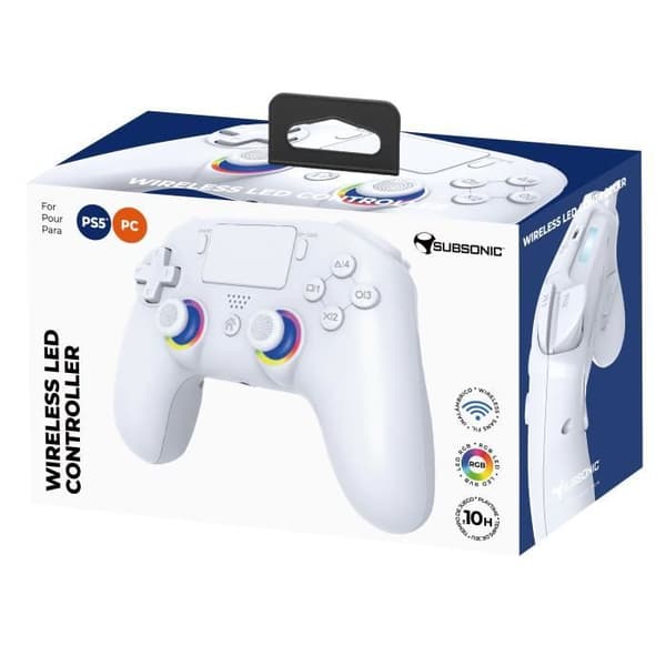 Manett - PS5 PC - Trådlös - LED RGB Vit