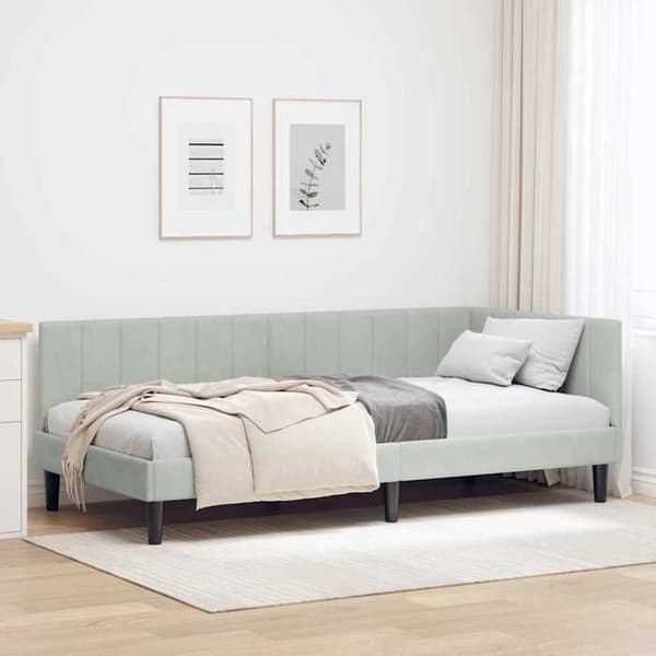 vidaXL Hörnsängram Ljusgrå 90 cm x 200 cm Sammet 42016348