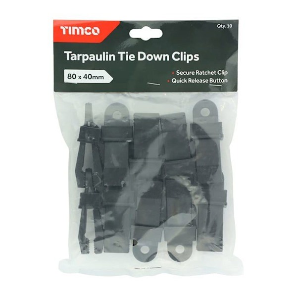 Rep - rem - bungee-snöre - kedja Timco - TTC10 - Set med 10 fästklämmor för presenning Svart