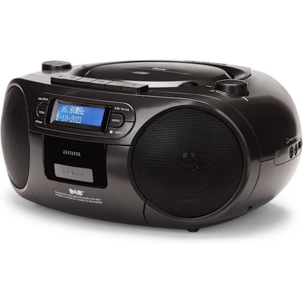 Aiwa BBTC-660DAB/BK Svart Bärbar Hi-Fi-radio med CD, kastdäck, Bluetooth, DAB+, USB svart