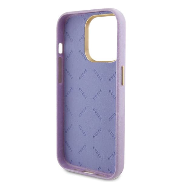 Coque Guess Glitter Glossy Script för iPhone 15 Pro - Ljuslila Ljuslila