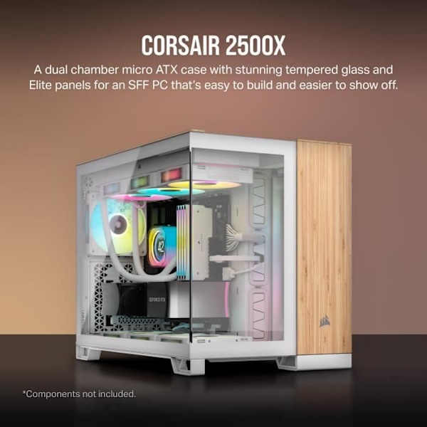 CORSAIR 2500X Micro ATX Mini Tower Fodral - Vit/Brun - USB 3.0 - Kompakt och elegant