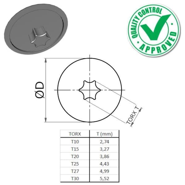 Cache vis - Plast - Kit med 10 - Torx T20 - ØD 12mm - Beige