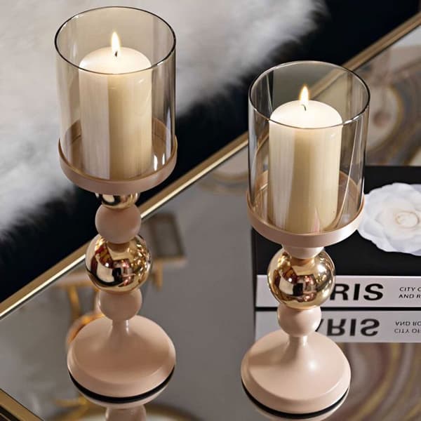 Metallljusstake Glaserad (2-pack) rosa och guld rosa/guld