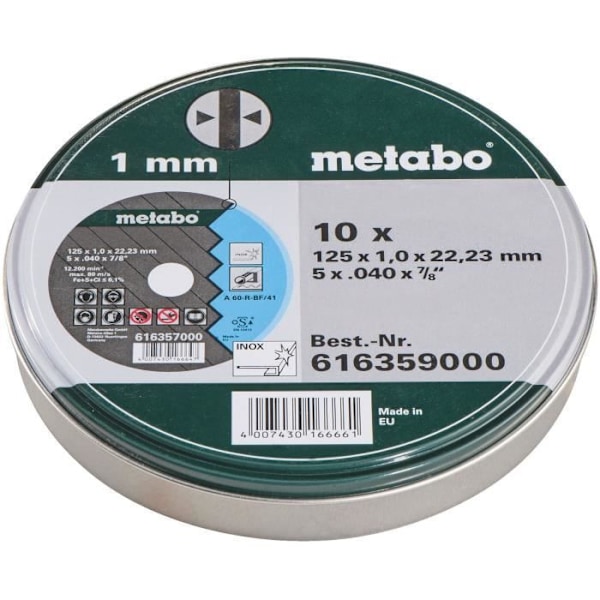 METABO Metalllåda med 10 rostfria slipskivor Grå