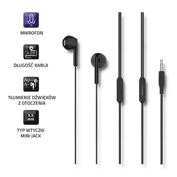 Qoltec In-ear hörlurar med mikrofon - Svart - 5901878508337