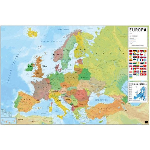 Affisch Väggdekoration - Karta - Europa Fysisk och Politisk - 61x91,5 cm - Glanspapper - Inomhus