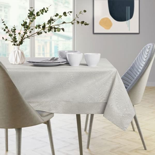 Rektangulär duk Gaia 140 x 400 cm — glänsande kräm, växtmönster, fläckavvisande, certifierad OEKO-TEX Grädde