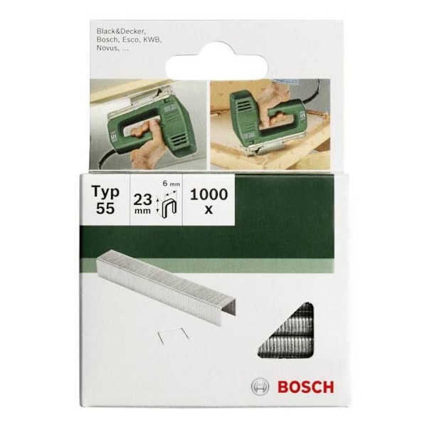 Typ 55 klammer - Bosch - 1000 stycken - Bredd 6 mm - Tjocklek 1,08 mm - Längd 16 mm