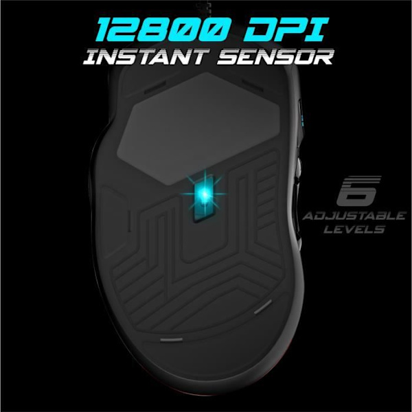SPIRIT OF GAMER, trådbunden gamermus för PC 12800 DPI, 10 programmerbara knappar, 13 RGB-effekter, Ergonomisk spelmus Svart