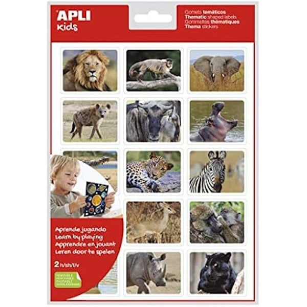 Sachet med klistermärken - APLI KIDS - Savannens djur - 30 klistermärken - Avtagbart klister - Pedagogiskt