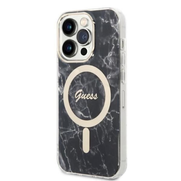 Guess Bundle Pack MagSafe IML Marble - Skalset för iPhone 14 Pro + MagSafe laddare (svart/guld) - 3666339103132