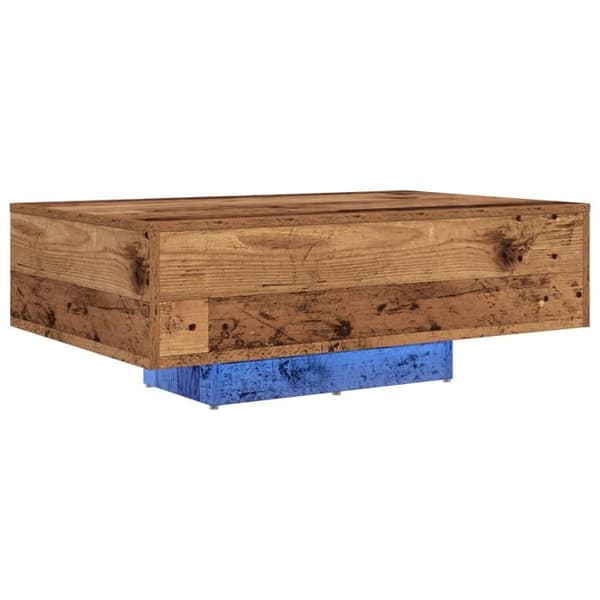 Läcker bord med LED-lampor i gammalt trä 85x55x31 cm