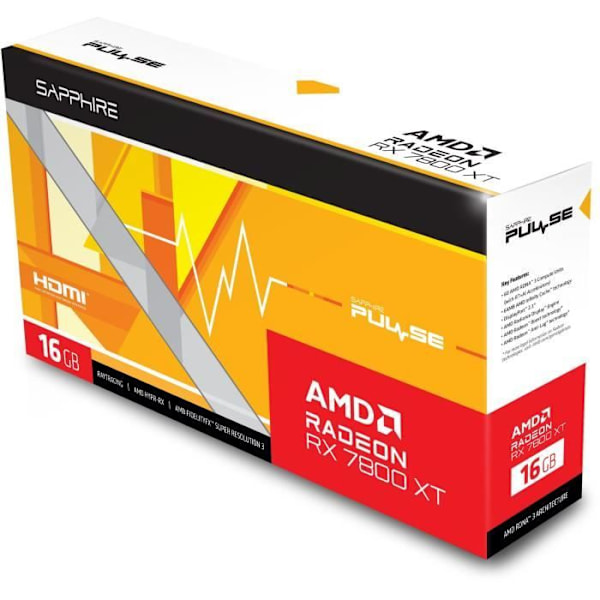 SAPPHIRE - Grafikkort - PULSE AMD RADEON™ RX 7800 XT GAMING 16GB - GDDR6 - DUBBLA HDMI / DUBBLA DP