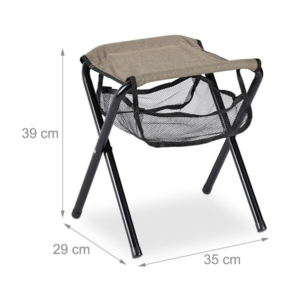 Relaxdays Fällbar campingpall med ficka, upp till 120 kg, hopfällbar, lätt, strandstol, HLP: 39 x 29 x 35 cm, beige beige, svart