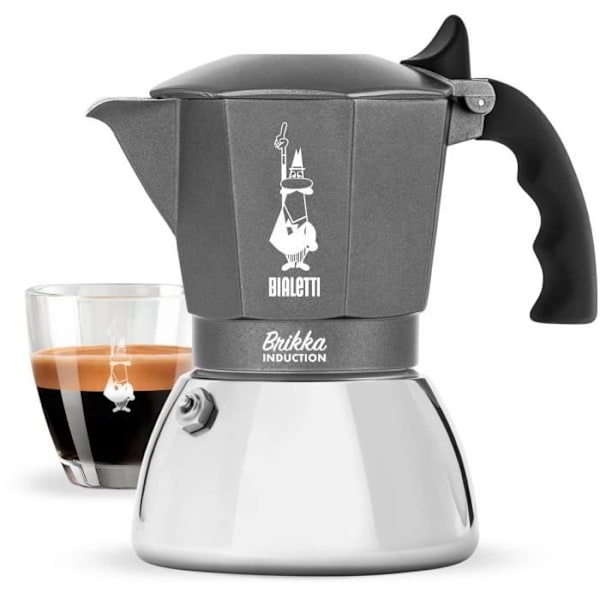 Italiensk kaffebryggare BIALETTI - BRIKKA - Induktion 4 koppar Grå