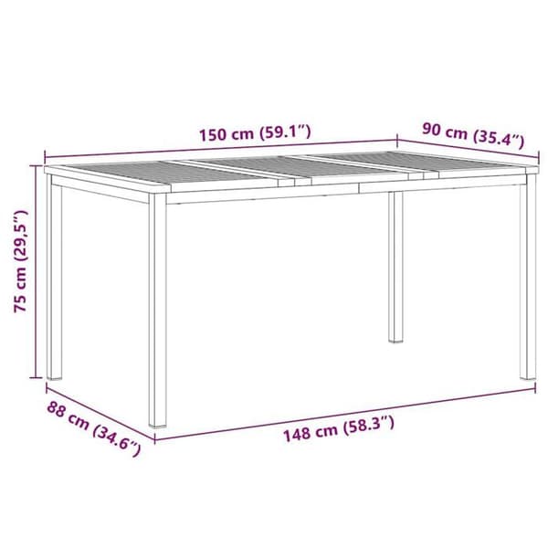 Matbord i teakträ - vidaXL - 150x90x75 cm - Brun - Massivt teakträ - Rektangulär brun